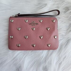Coach Mauve Wristlet with Silver Heart Accents
